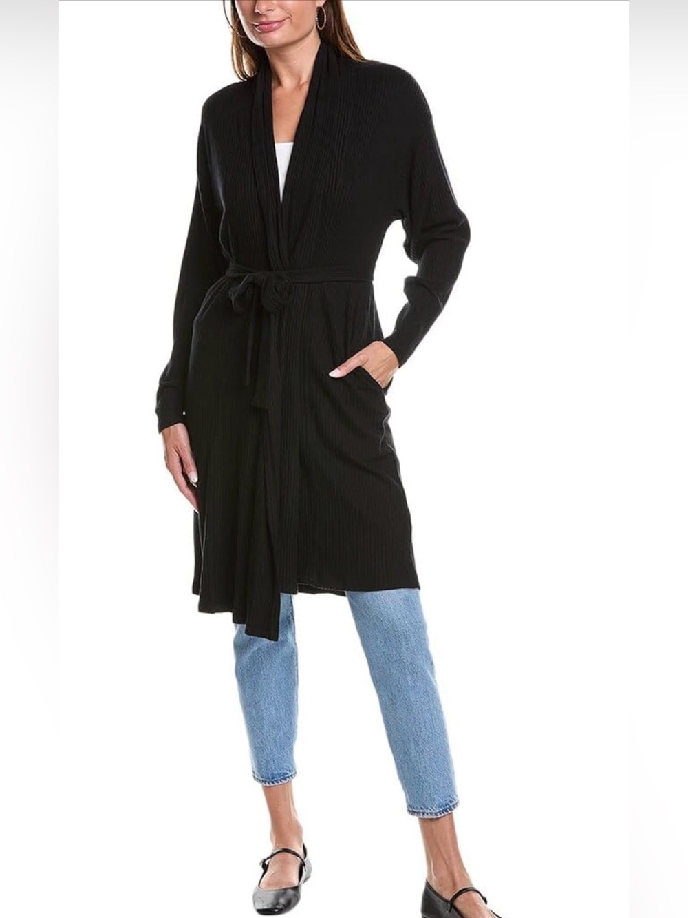 Velvet by Graham & Spencer Black Ribbed Open Front Cardigan sz Small